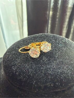 Gold-Tone Clear Crystal Leverback Earrings - Elegant Sparkle